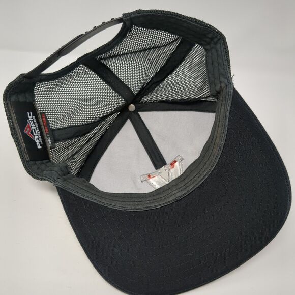 V Snapback Trucker Hat Black One Size Adjustable Mesh Back Pacific Headwear - Picture 6 of 9